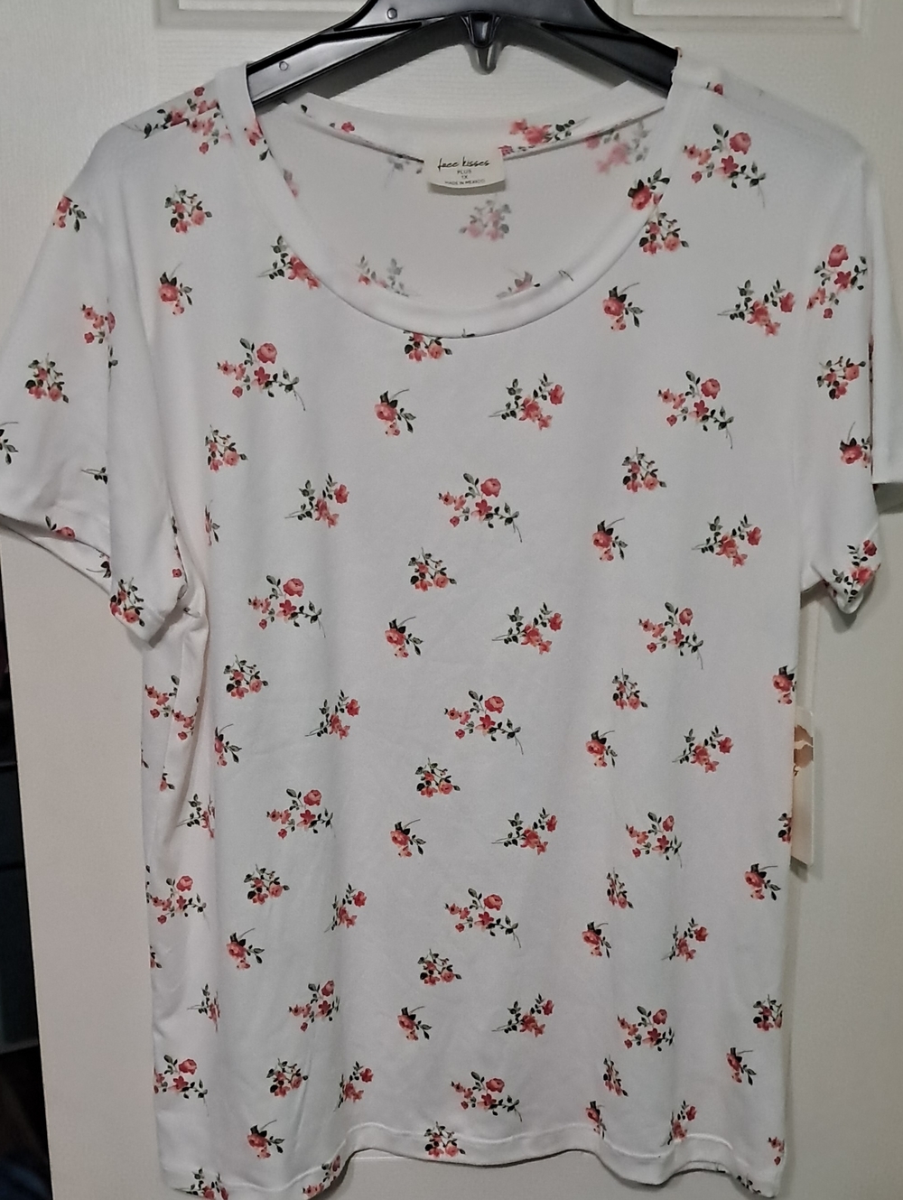 Floral Short-Sleeve Tee - White with Pink Rose Print